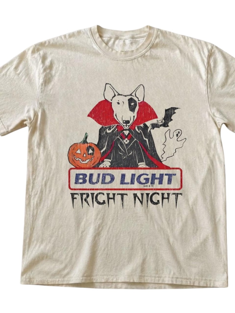 Bud Light Fright Night Halloween Costume Tee - Cream Vintage For Unisex